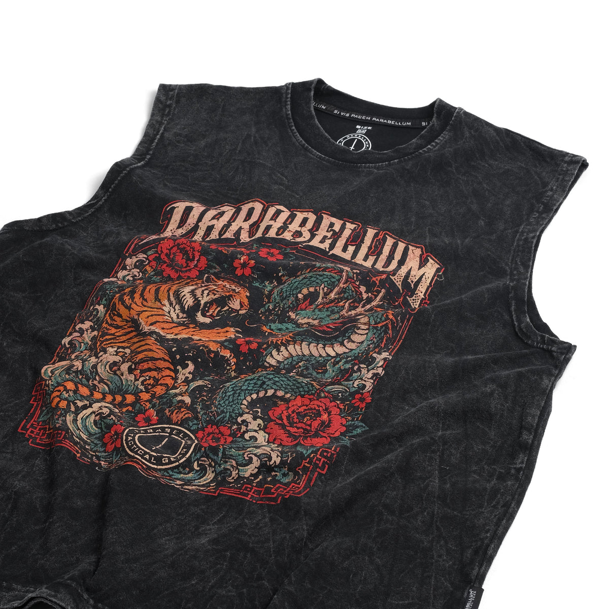 T-Shirt Tiger Dragon Sleveless Black Wash