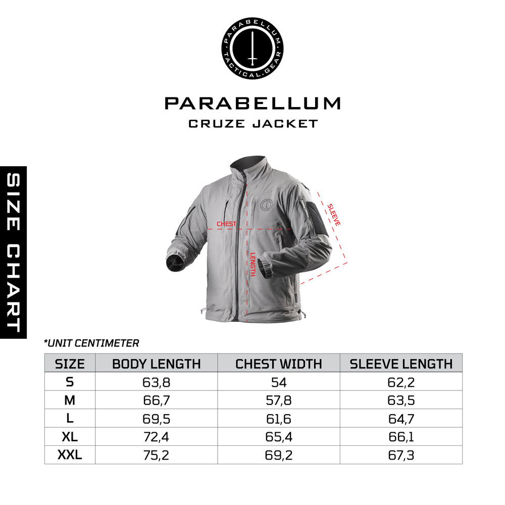 Size chart Jaket Cruze™ Abu-abu (Jaket & Rompi Taktis Konvertibel)