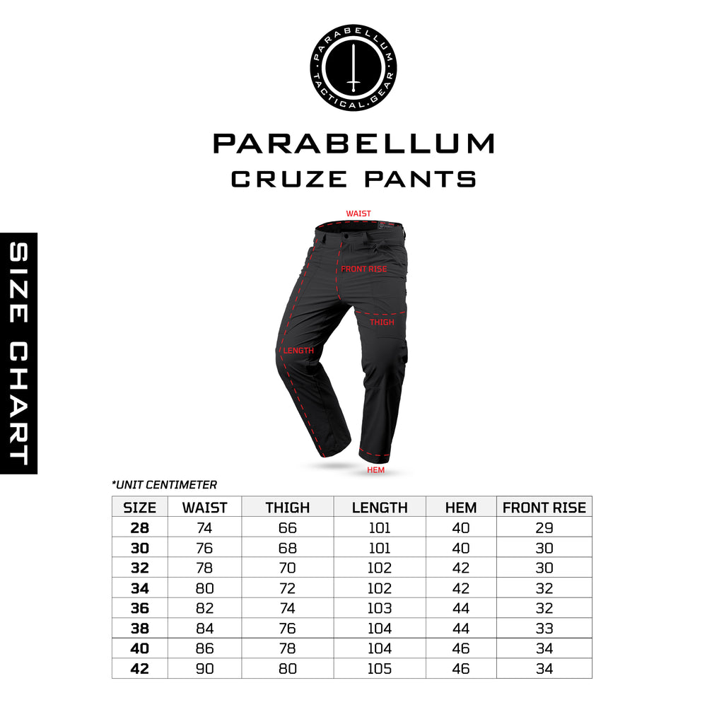 Size chart Cruze Pants™ - Black