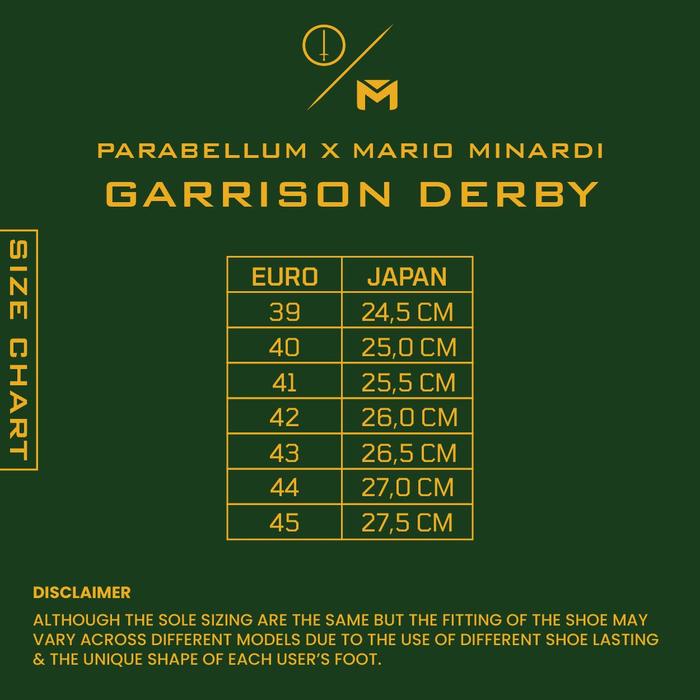 Size chart Parabellum® x Mario Minardi Garrison™