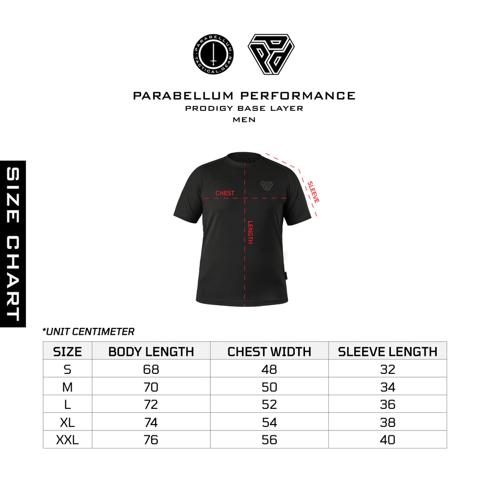 Size chart Prodigy™ Base Layer Hitam
