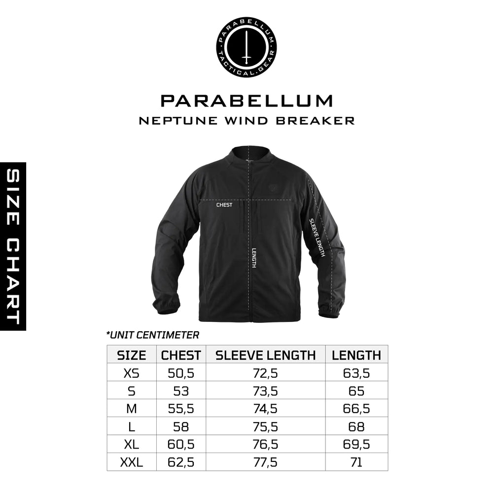 Size chart Neptune™ Windbreaker Jacket Jet Black