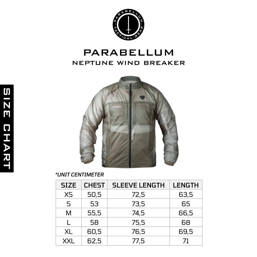 Size chart Neptune™ Windbreaker Jacket Transclusent Grey