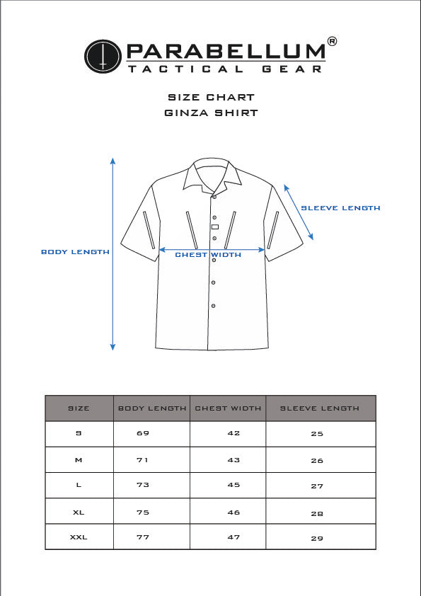 Size chart Ginza™ Tactical Field Shirt Black
