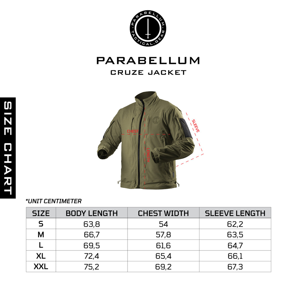 Size chart Jaket Cruze™ Hijau (Jaket & Rompi Taktis Konvertibel)