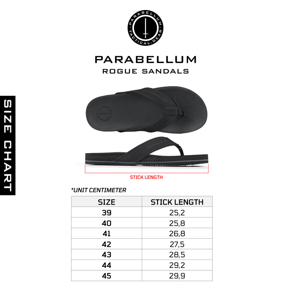 Size chart Rogue Sandals
