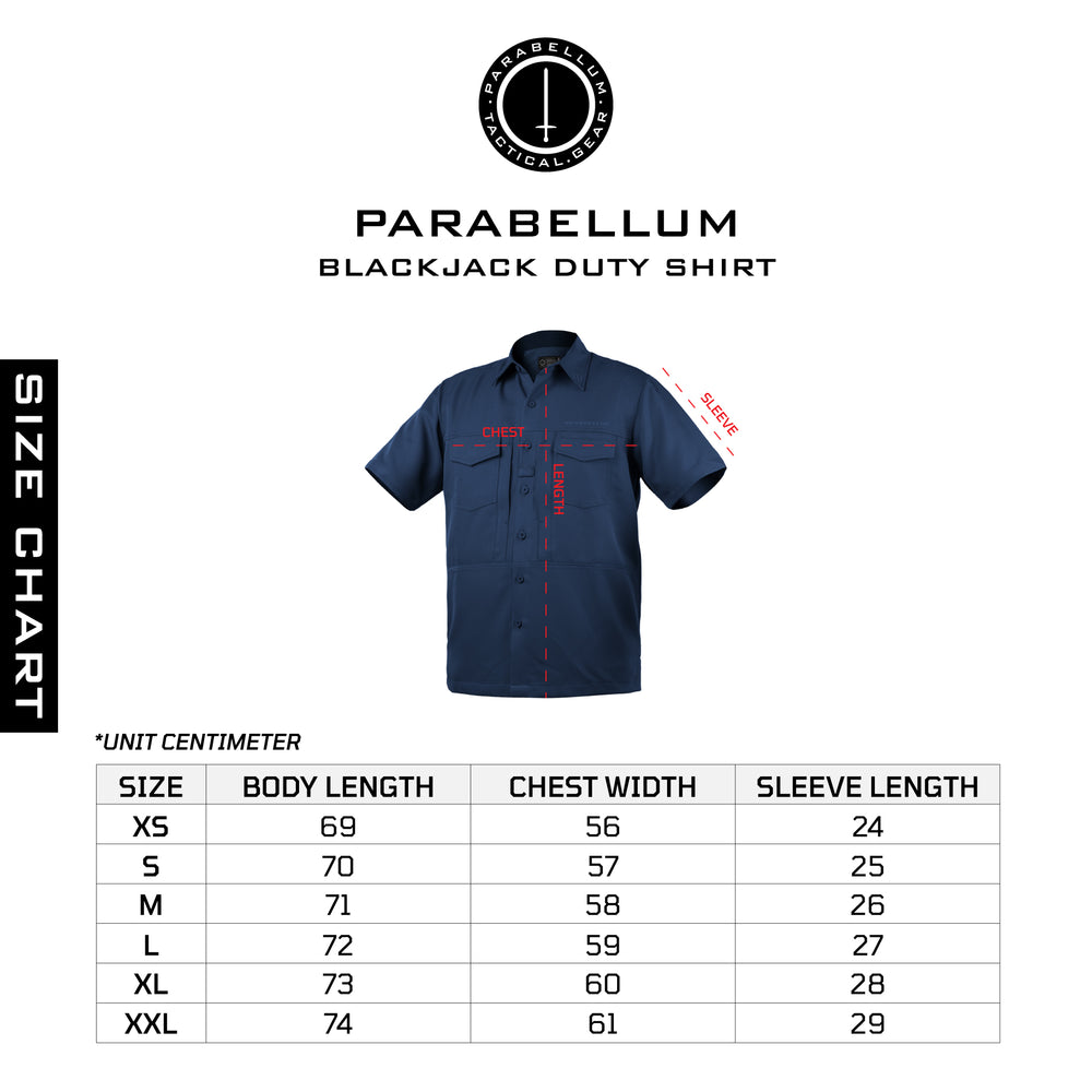 Size chart Blackjack™ Duty Shirt Navy