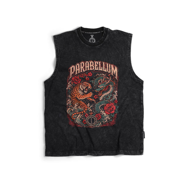 T-Shirt Tiger Dragon Sleveless Black Wash