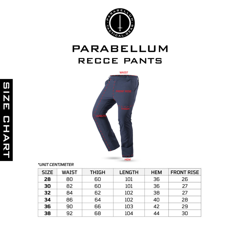 Size chart Recce Pants™ Navy